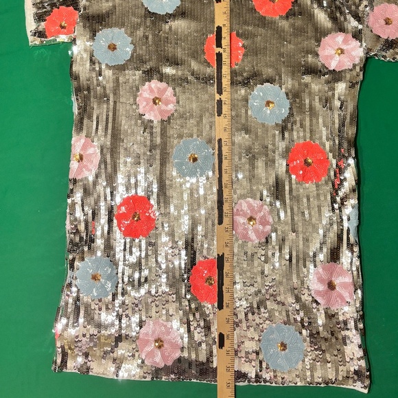 NWT!!! Silver Sequin Floral Mini Dress - Picture 15 of 15